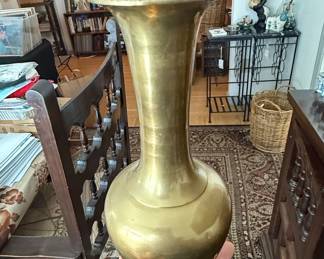 Vintage Solid Brass Trumpet Vase with Floral Etching