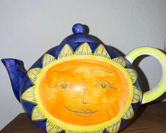 Vintage Hand-Painted Ceramic Sun Face Teapot - Italian Style