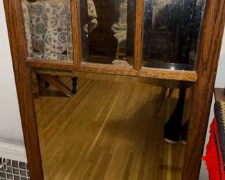 Vintage Oak Wall Mirror with Tripartite Transom