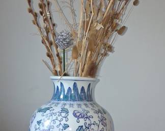 Chinese-Style Blue and White Floral Porcelain Vase
