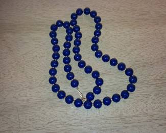 Vintage Cobalt Blue Glass Bead Necklace with Gold-Tone Spacers