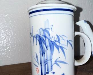 Vintage Chinese Blue and White Porcelain Tea Set (Teapot and Two Mugs)