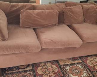 Contemporary Brown Velvet Three-Seater Sofa
