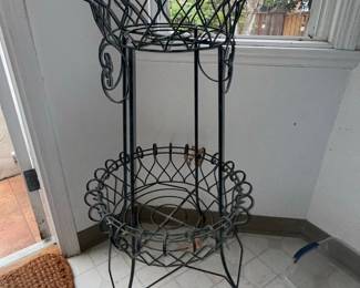 Vintage Ornate Wrought Iron Two-Tier Plant Stand