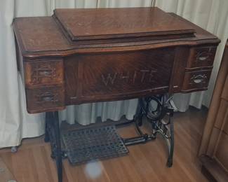 Antique White Family Rotary Treadle Sewing Machine