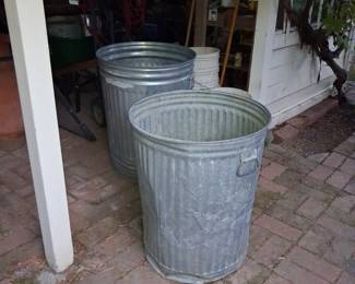 Vintage Galvanized Steel Trash Cans with Handles