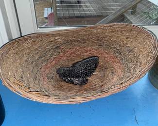 Vintage Coiled Basket with Decorative Bird's Nest Sculpture