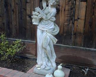Vintage Concrete Garden Statue: Woman with Basket - "Spring"