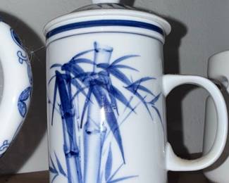 Vintage Chinese Blue and White Porcelain Tea Set (Teapot and Two Mugs)