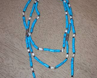 Multi-Strand Turquoise Tube and Freshwater Pearl Beaded Necklace