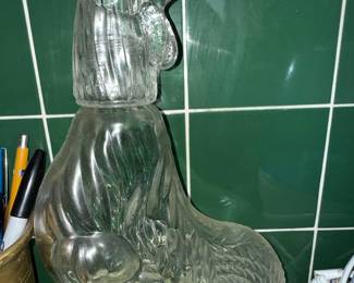 Vintage Clear Glass Rooster Decanter with Shot Glass Head