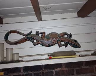 Hand-Carved Wooden Gecko Wall Art with Dot Painting