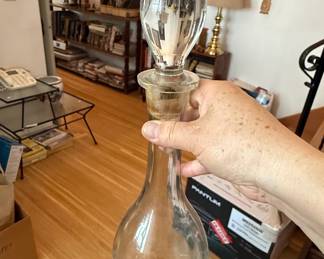 Vintage Etched Floral Glass Decanter with Teardrop Stopper