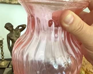 Vintage Cranberry Ribbed Glass Vase