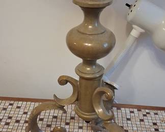 Vintage Brass Candlestick Table Lamp with Scroll Feet