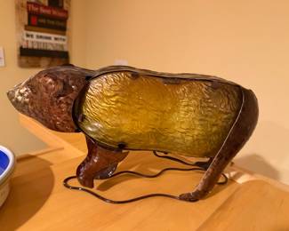 amber slag glass bear lamp