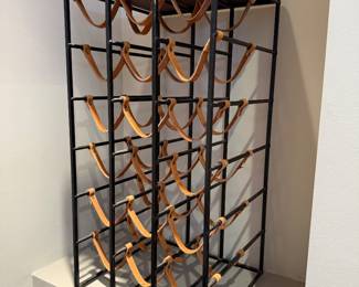Metal & leather wine holder with wooden top