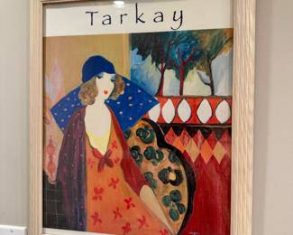 Framed Itzchak Tarkay art poster "Indigo Chapeau"