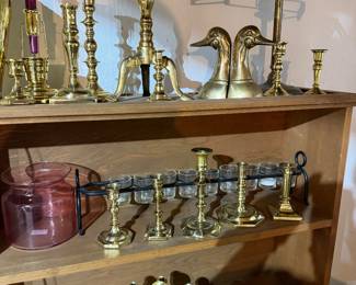 Brass candlesticks & sconces