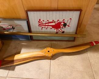 vintage homemade wooden airplane propeller; aviation art