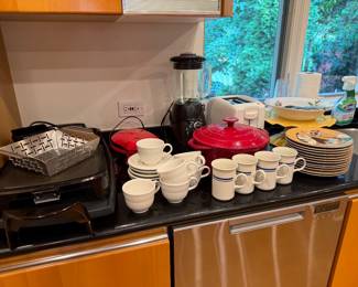 White FiestaWare cups & saucers; misc. kitchen