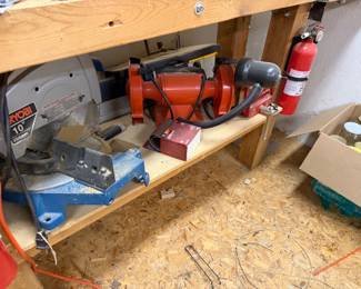 Ryobi 10" compound miter saw; Bench Grinder