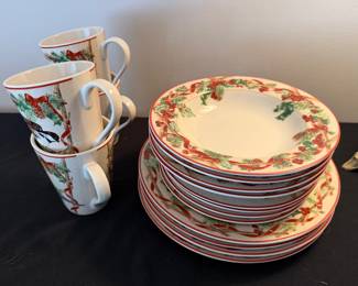 Vintage Block Basics "Festive Ribbon" Christmas china set (14 pcs)