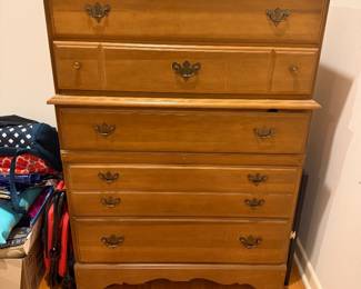 Vintage Colonial maple tallboy dresser