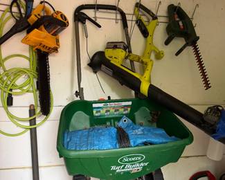 Scotts spreader; misc. yard tools