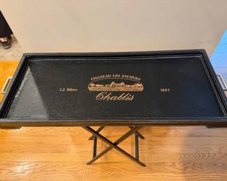 Vintage French wine-themed butler tray table
