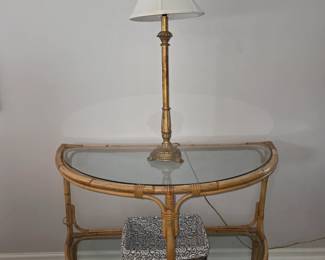 Rattan demilune table