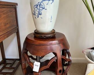 Wooden Carved Stool, Decorative Vase