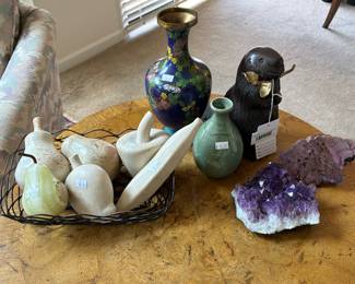 Stone Fruit, Metal Basket, Decorative Vases, Crystals 