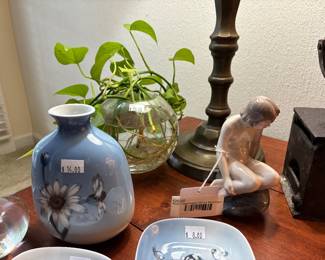 Decorative Vase, Royal Copenhagen Girl on Rock Figurine 