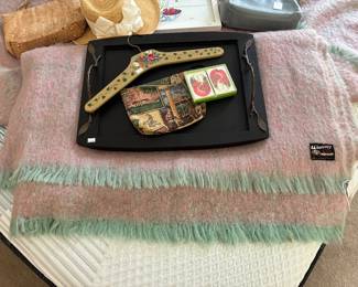 Painted Wooden Hanger, Throw Blanket 