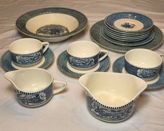 Blue and White Transferware Dinnerware Set
