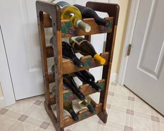 Wooden Wine Rack w Contents