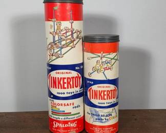 Spalding Tinkertoy Canisters with Contents