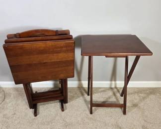 Vintage Wooden TV Trays with Stand
