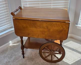 Wooden Drop-Leaf Tea Cart With Drawer