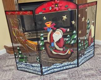 Painted Santa Sleigh Fireplace Screen