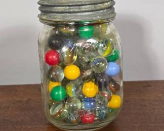 Glass Mason Jar With Multicolored Marbles