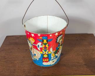 Tin Lithograph Toy Bucket with Western Imagery
