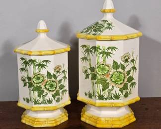 Octagonal Ceramic Jars With Floral Design