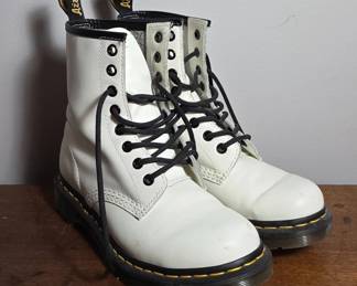 Dr. Martens White Leather Lace-Up Boots