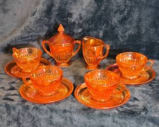 Carnival Glass Tea Set with Creamer and Sugar