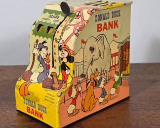 Donald Duck Tin Bank by Marx, 1950s
