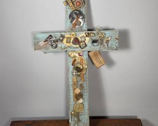 Wooden Cross With Mixed Media Embellishments