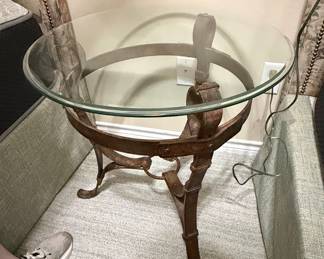 Jacques Adnet Style Equestrian Iron and Glass Side Table