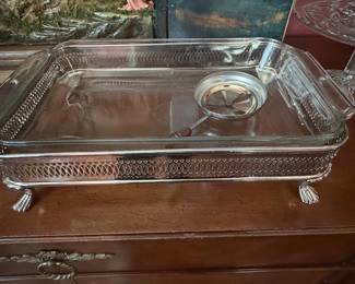 Vintage Silver-Plated Casserole Server with Fire-King Glass Insert